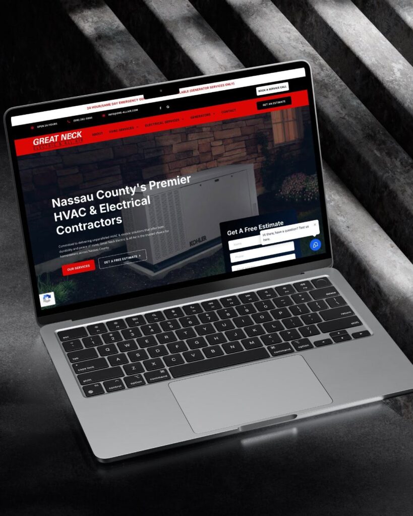 Website Maze built for Great Neck Electric shown on a laptop