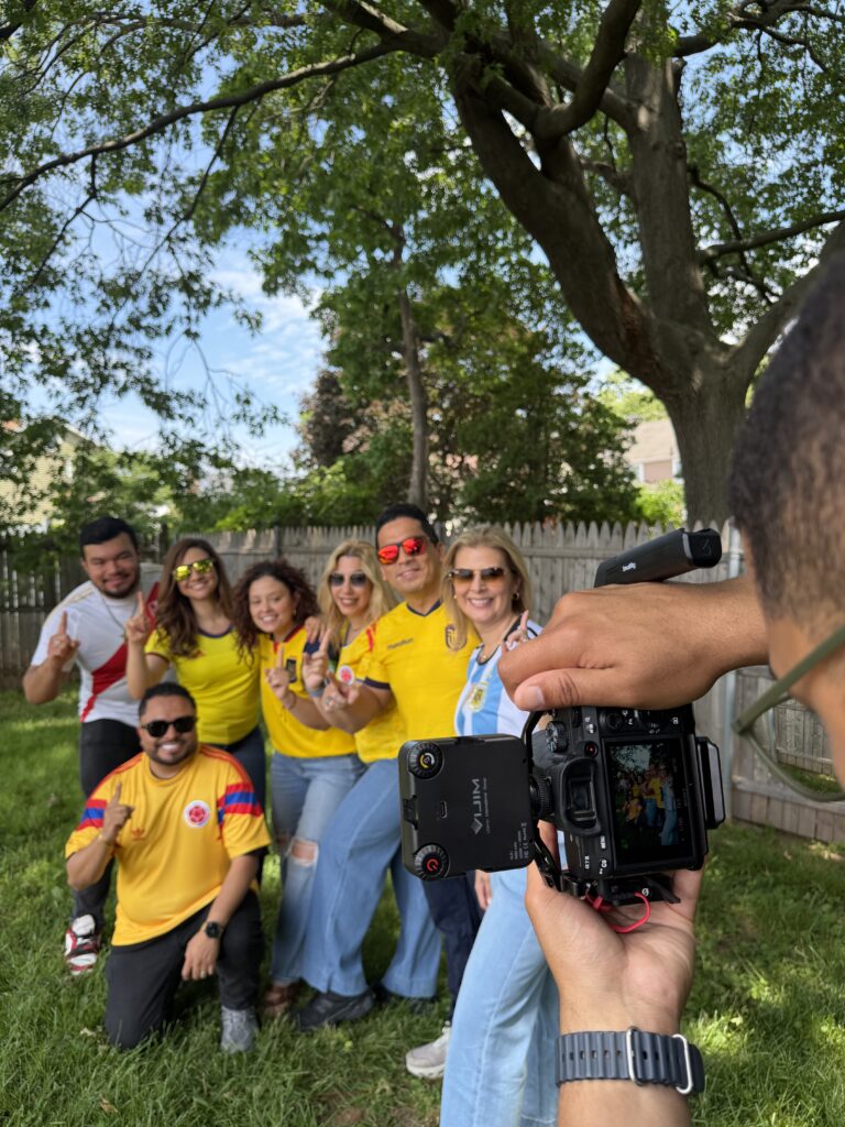 Maze filming a client team outdoors